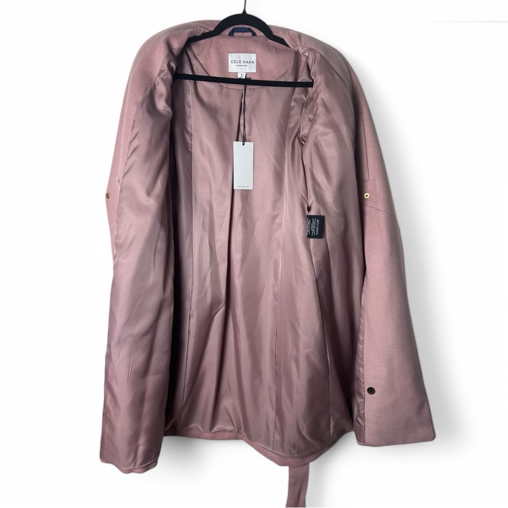 Cole Haan - Women’s Slick Wool Blend Wrap Coat Shawl Collar Belted Pink - Sz. 8 - Picture 3 of 11